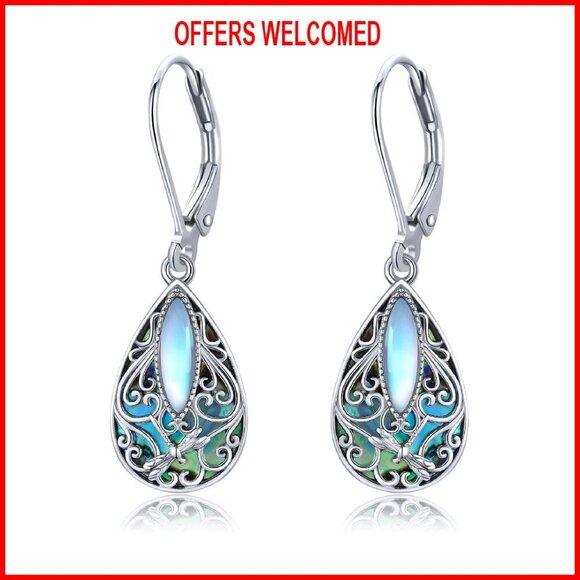 Jewelry - Sterling Silver Teardrop Abalone Shell Drop Dangle Earrings Leverback